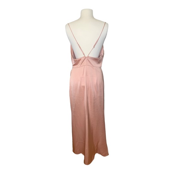 NWT Significant Other Aria Gathered Satin Maxi Dress in Nougat Size 8 Slit Hem - Picture 4 of 12